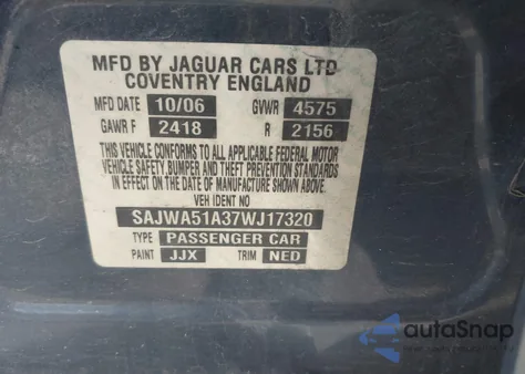 2007 Jaguar X-Type 3.0 из США, поврежденный, VIN SAJWA51A37WJ17320